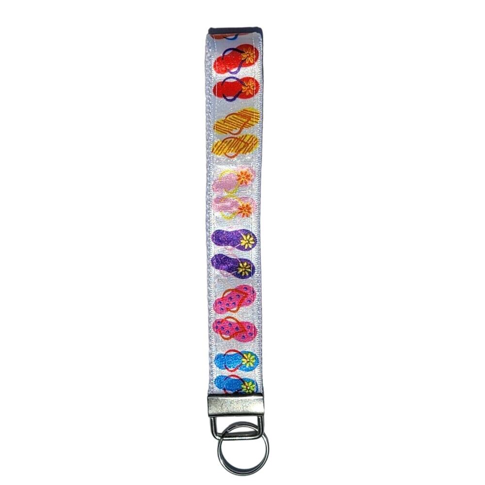 Key Chain Lanyard FLIP FLOPS Wrist Key Fob Handmade - Fun Beach Summer